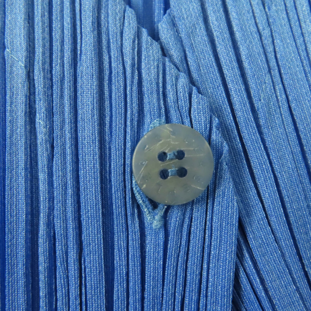 Great PLEATS PLEASE cardigan Logo button V-neck 3/4 sleeve Pleated blue 4 PP03-J0127