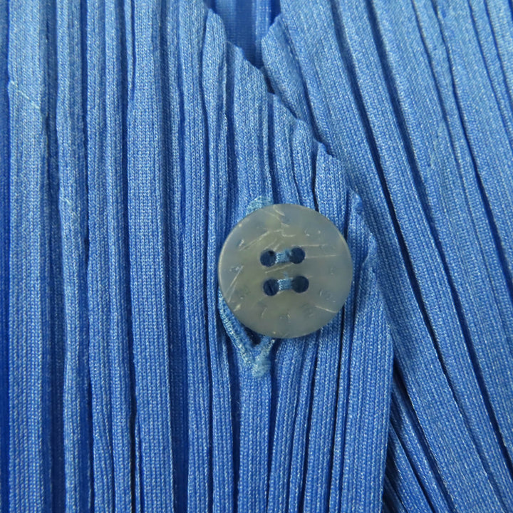Great PLEATS PLEASE cardigan Logo button V-neck 3/4 sleeve Pleated blue 4 PP03-J0127