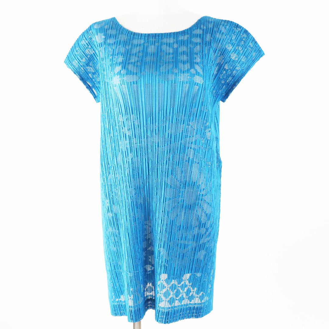 Excellent PLEATS PLEASE Tunic Cutwork design French sleeves Light blue Women 3