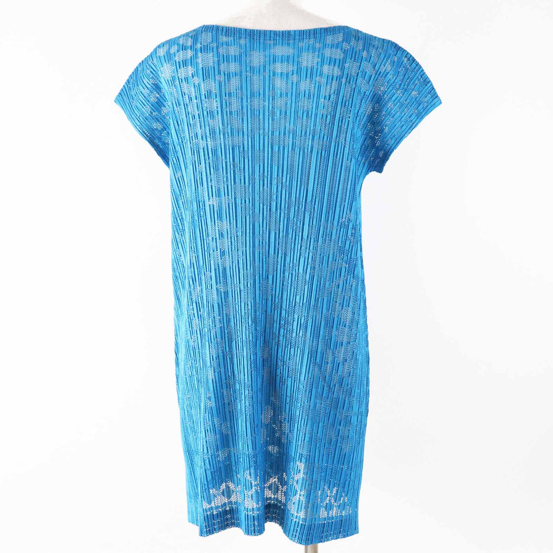 Excellent PLEATS PLEASE Tunic Cutwork design French sleeves Light blue Women 3