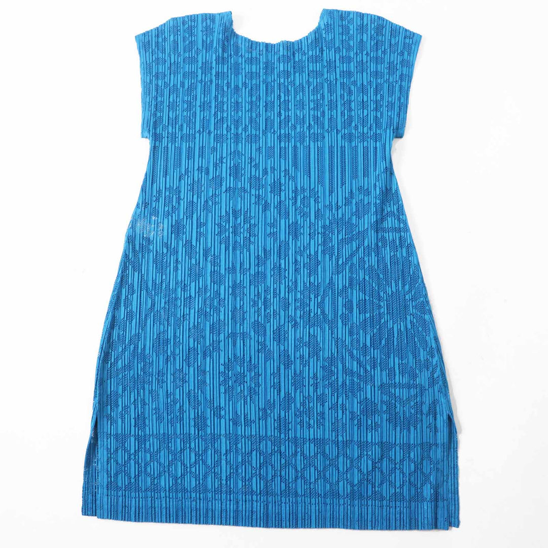 Excellent PLEATS PLEASE Tunic Cutwork design French sleeves Light blue Women 3