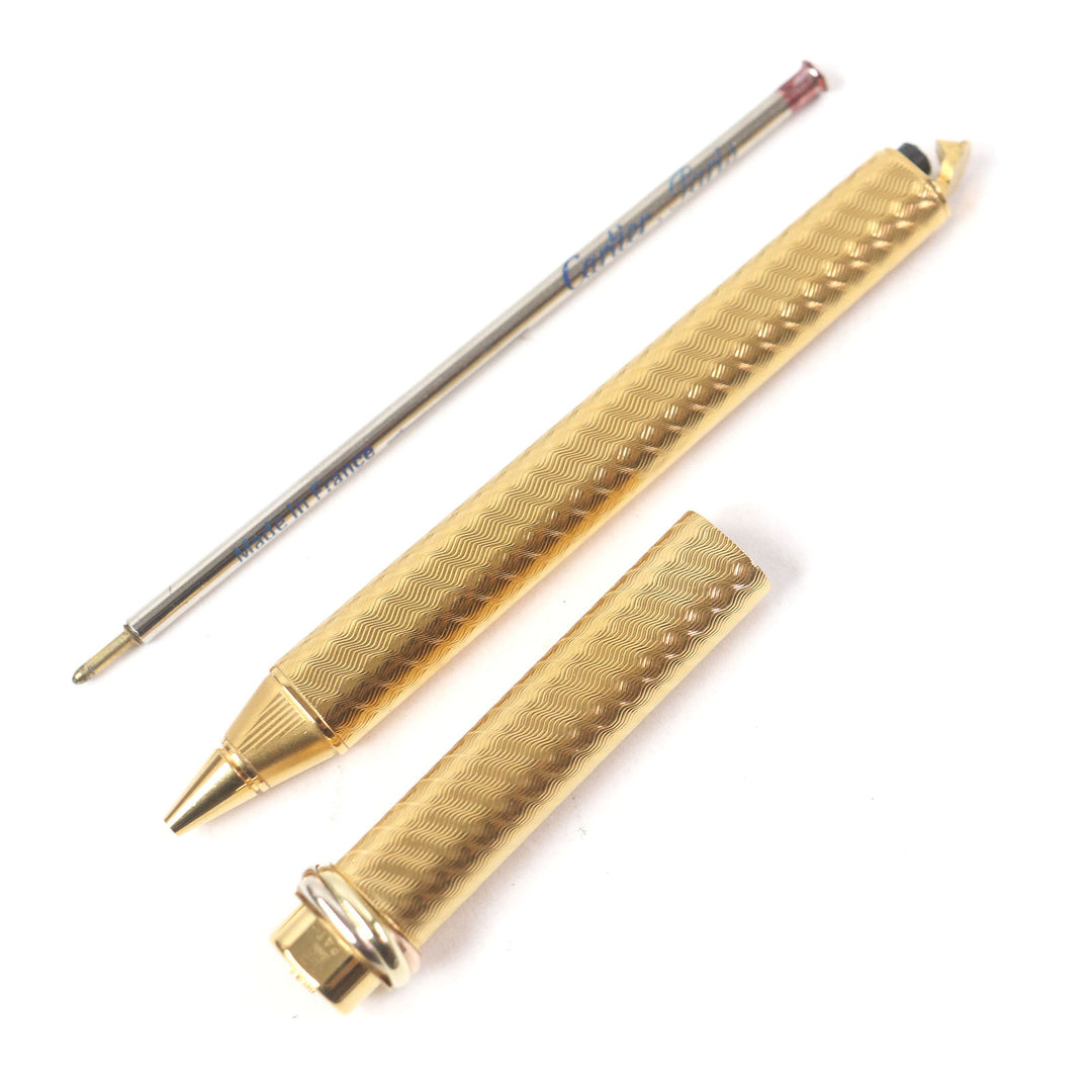 Excellent Cartier Ballpoint pen Trinity Double C Wave Pattern Cap Style gold mens