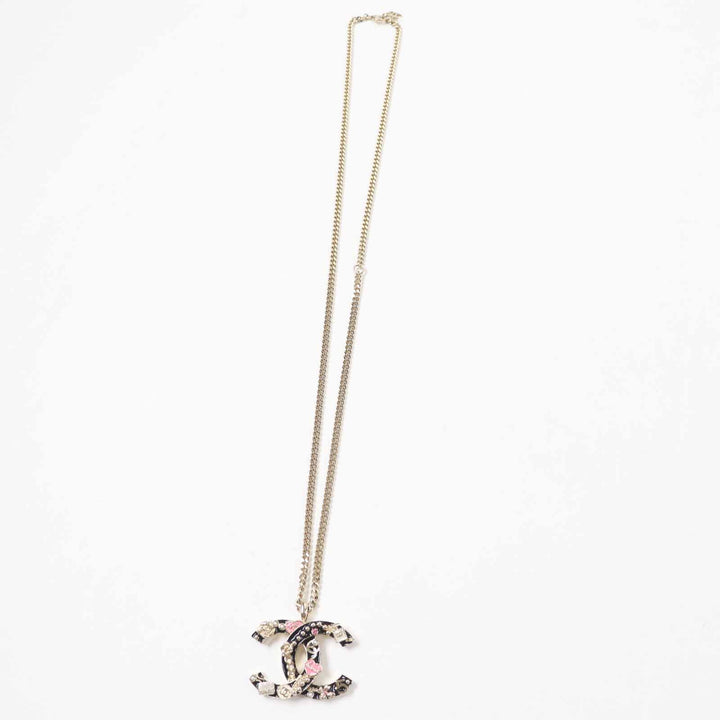 Excellent CHANEL Necklace Camellia Perfume Bag Icon Design Large COCO Mark B24P