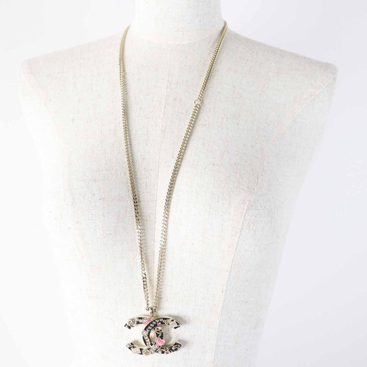 Excellent CHANEL Necklace Camellia Perfume Bag Icon Design Large COCO Mark B24P