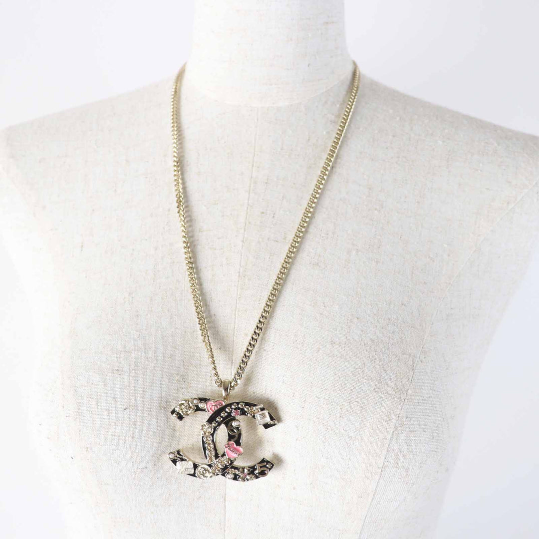 Excellent CHANEL Necklace Camellia Perfume Bag Icon Design Large COCO Mark B24P