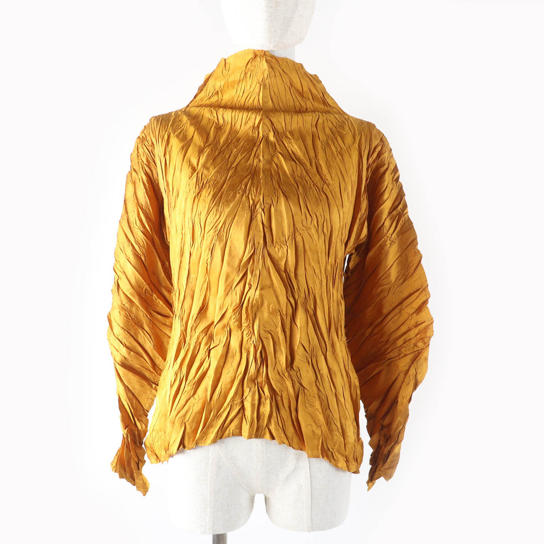 Excellent PLEATS PLEASE T-shirt High neck Long sleeves Design mustard Women 3 PP34-ZT946