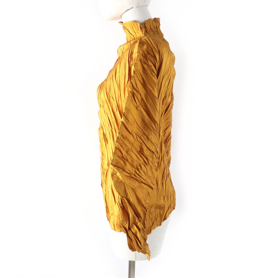 Excellent PLEATS PLEASE T-shirt High neck Long sleeves Design mustard Women 3 PP34-ZT946