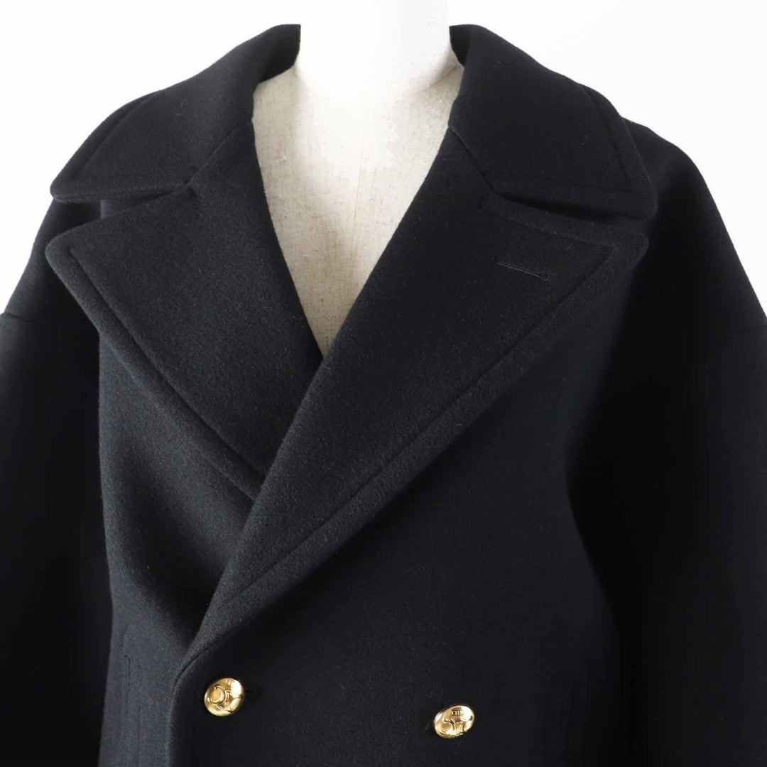 Pristine CELINE pea coat Triomphe gold button egg shape black Women 36 2M06A814E