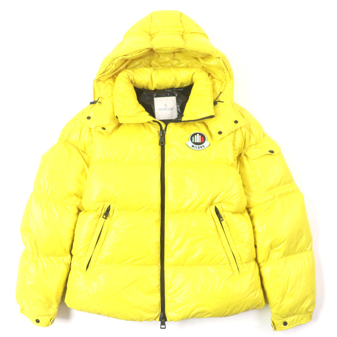 Great MONCLER Down jacket ASPIN Double zip-up with hood and patch yellow Nylon mens 2