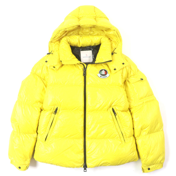 Great MONCLER Down jacket ASPIN Double zip-up with hood and patch yellow Nylon mens 2
