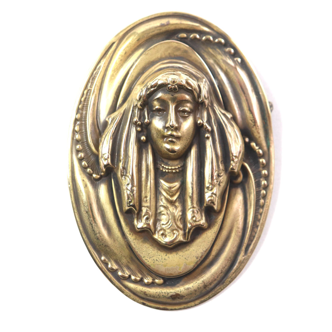 Great Joseff of HOLLYWOOD Brooch Statue of a veiled woman Oval Pin gold Women