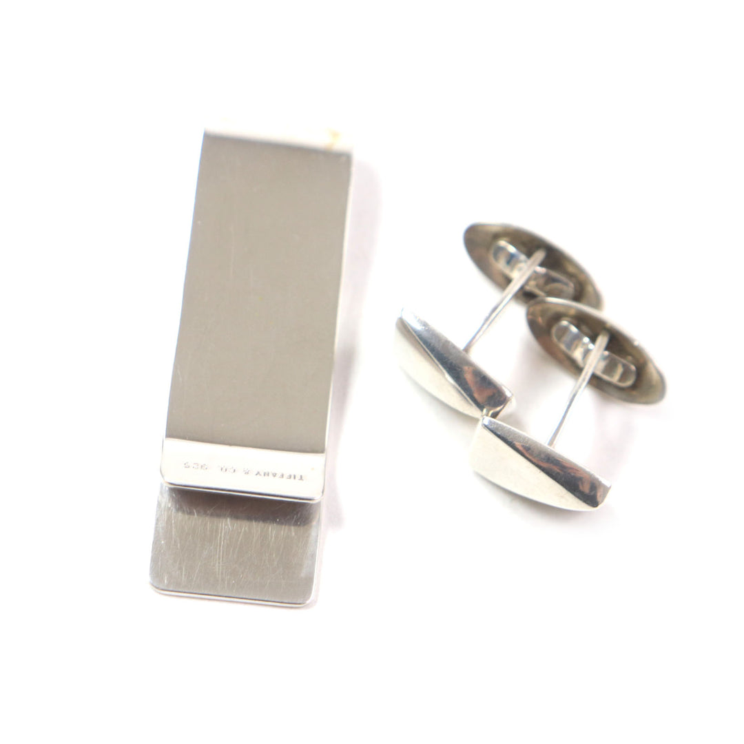 Great TIFFANY&Co. Cufflinks Men's Jewelry Engraved logo money clip Silver925
