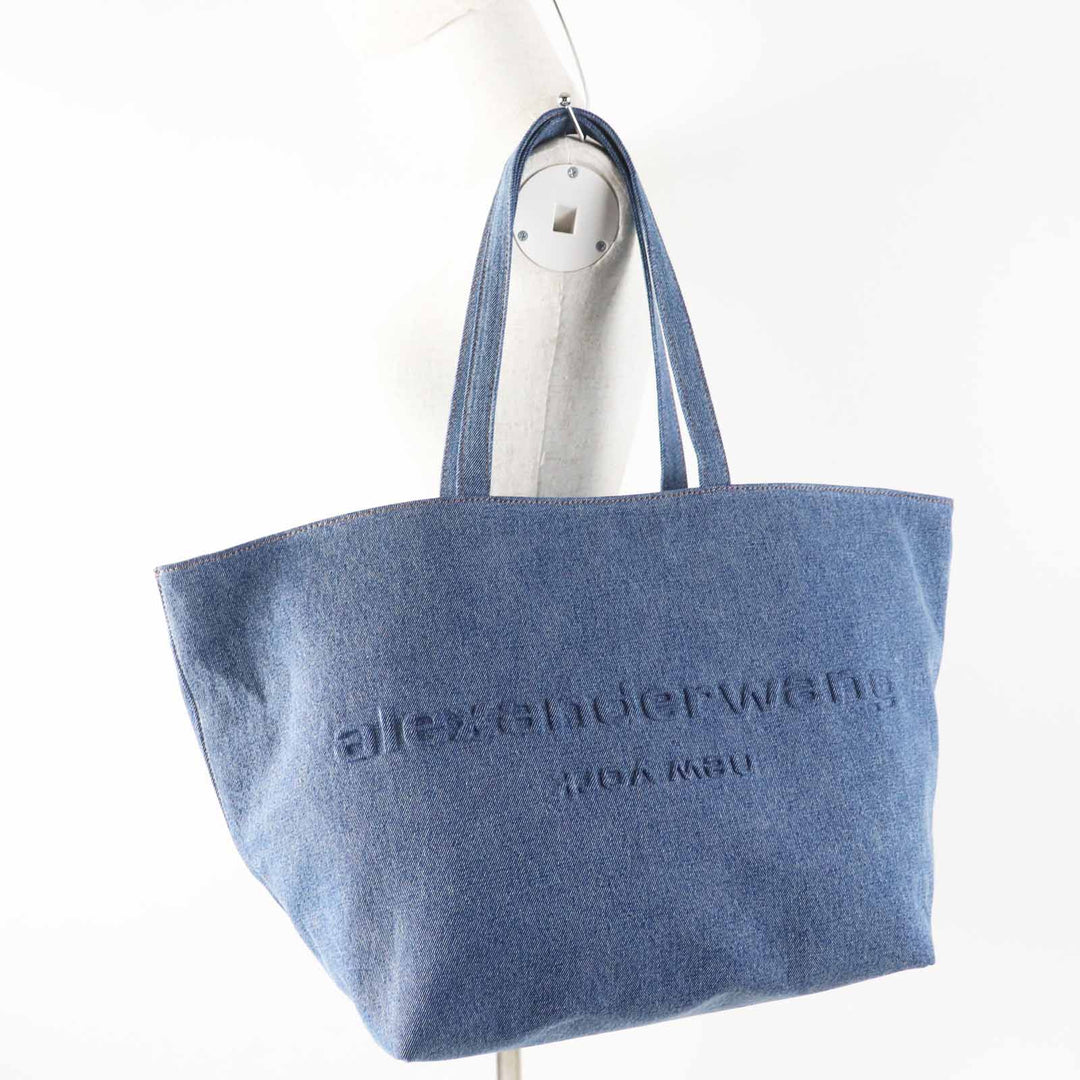 Excellent Alexander Wang Tote Bag denim Women Punch Logo Embossed Denim Tote