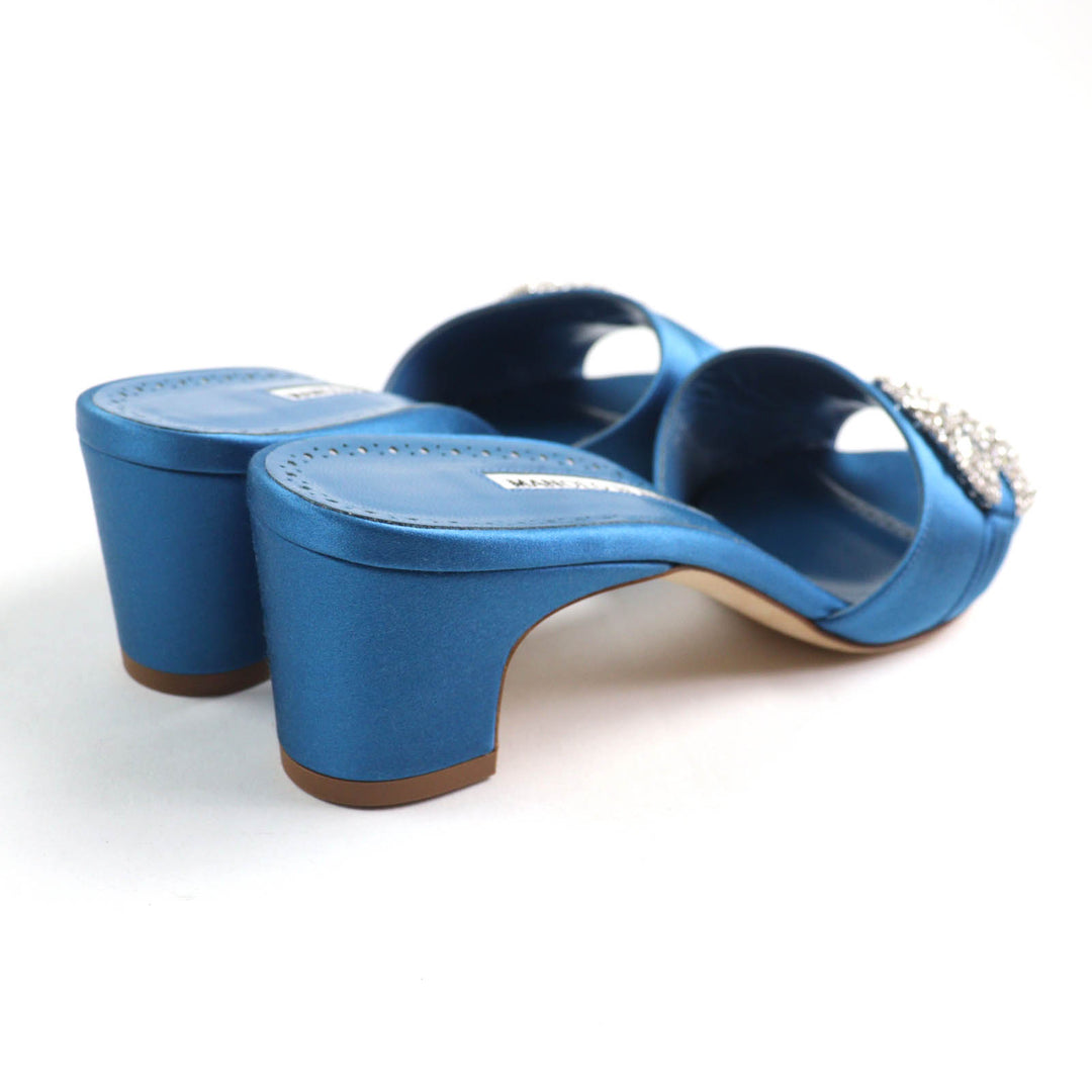 Excellent MANOLO BLAHNIK Sandals Prinap 50 Satin mules blue Satin Women 38