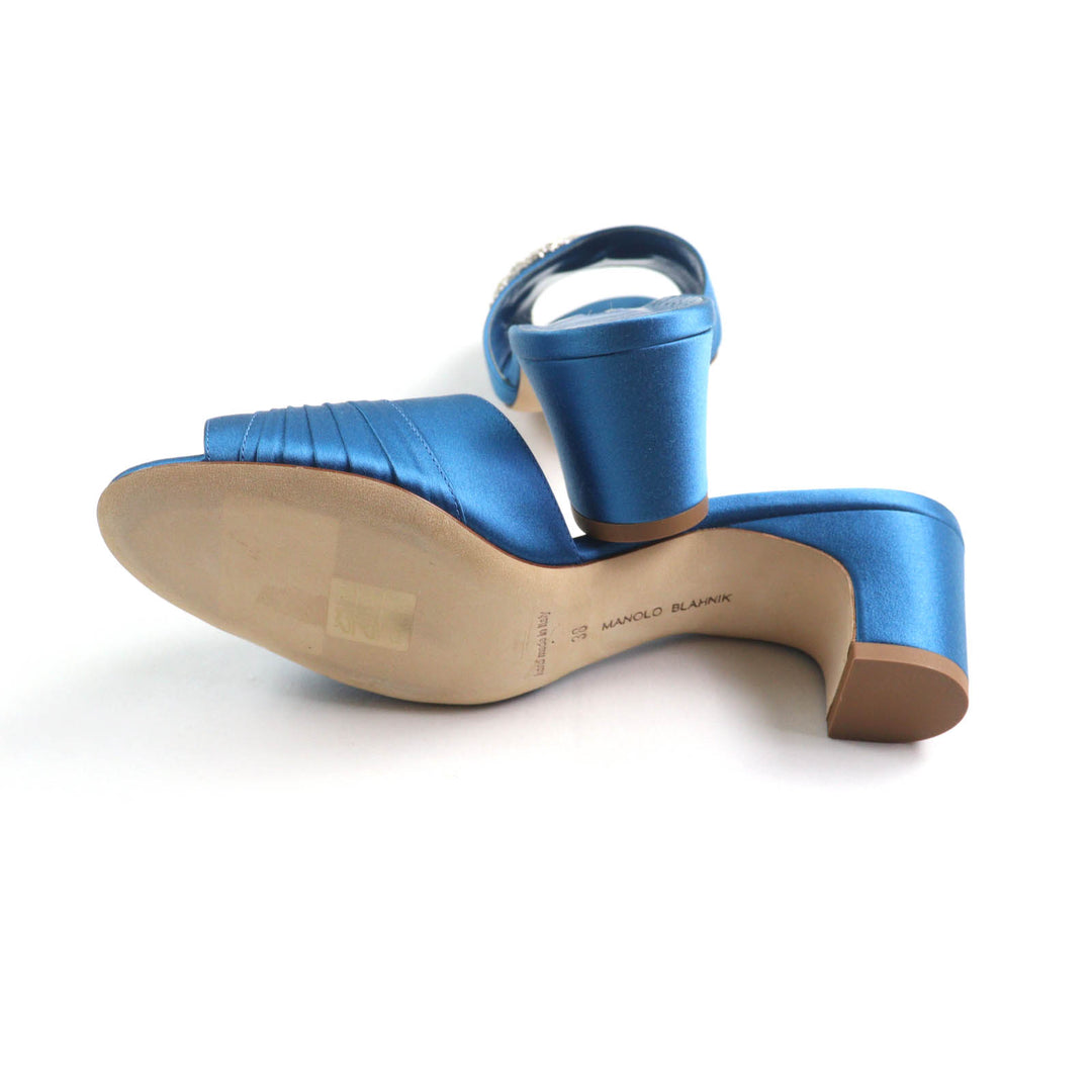 Excellent MANOLO BLAHNIK Sandals Prinap 50 Satin mules blue Satin Women 38