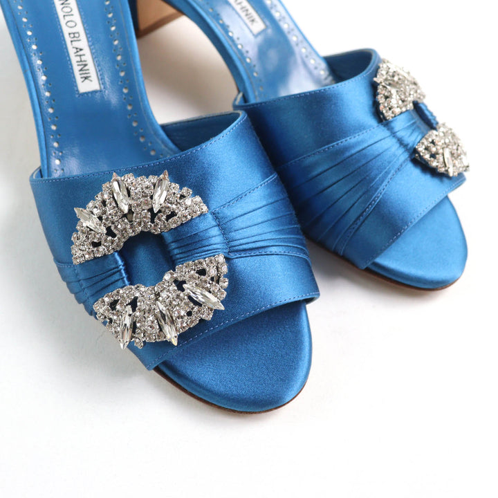 Excellent MANOLO BLAHNIK Sandals Prinap 50 Satin mules blue Satin Women 38