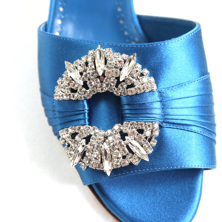 Excellent MANOLO BLAHNIK Sandals Prinap 50 Satin mules blue Satin Women 38
