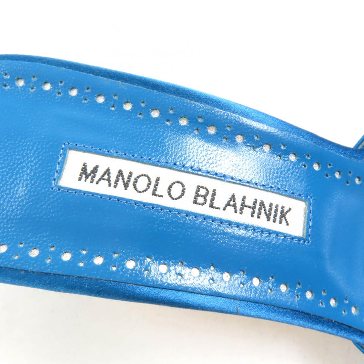 Excellent MANOLO BLAHNIK Sandals Prinap 50 Satin mules blue Satin Women 38