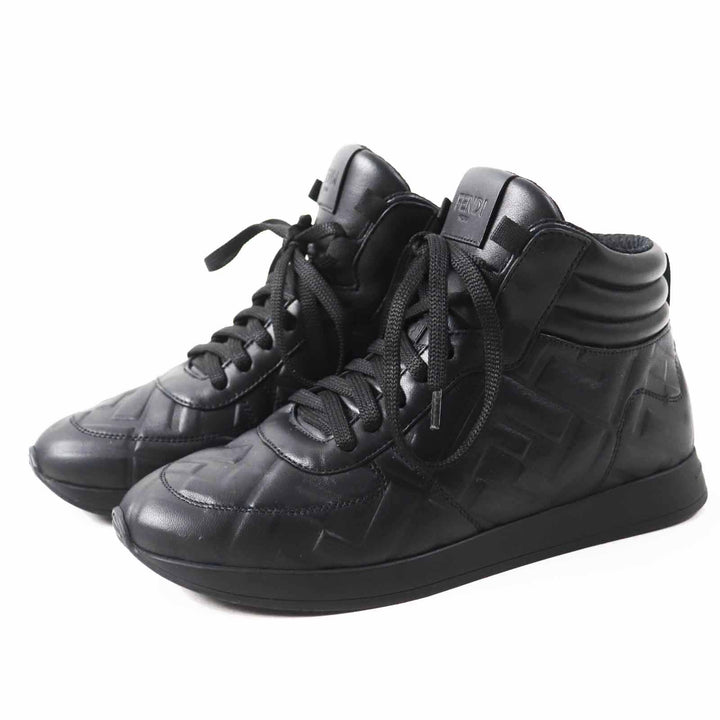 Great FENDI High cut sneakers FF logo/embossed lace-up black leather Women 35