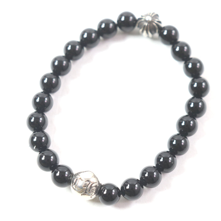 Great CHROME HEARTS bracelet BEAD CHP lats Black Silver onyx mens