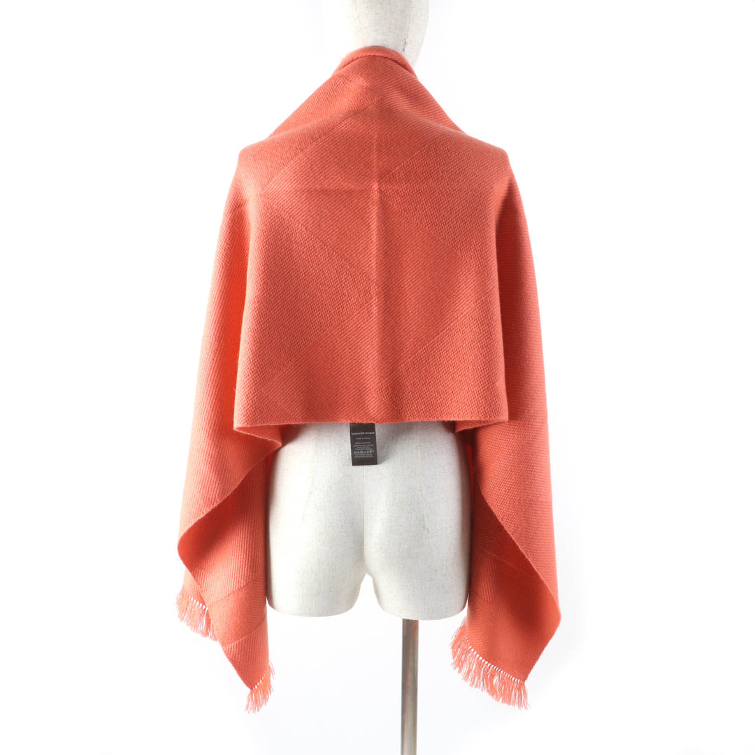 Pristine HERMES Scarf Grand Chevron Leather logo patch and fringe scarf cashmere