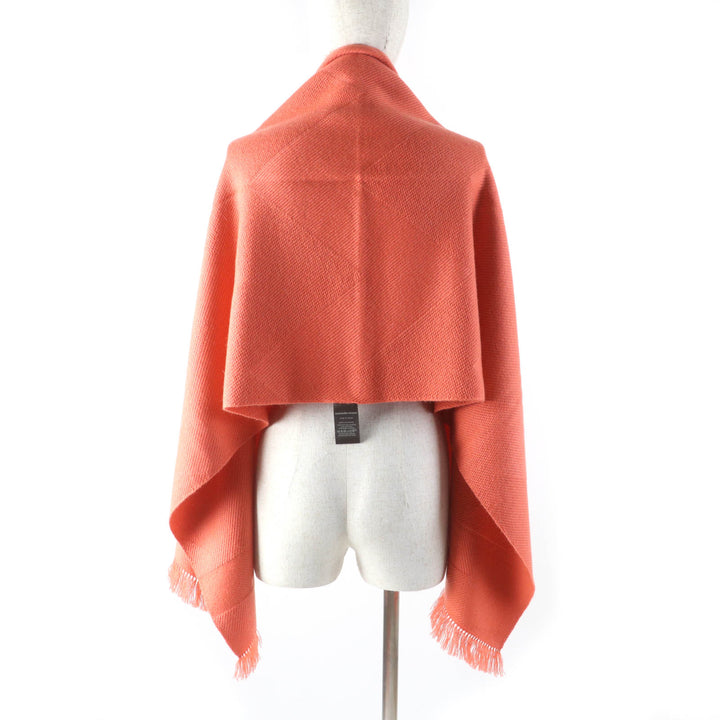 Pristine HERMES Scarf Grand Chevron Leather logo patch and fringe scarf cashmere