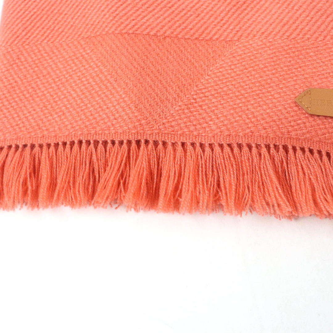 Pristine HERMES Scarf Grand Chevron Leather logo patch and fringe scarf cashmere