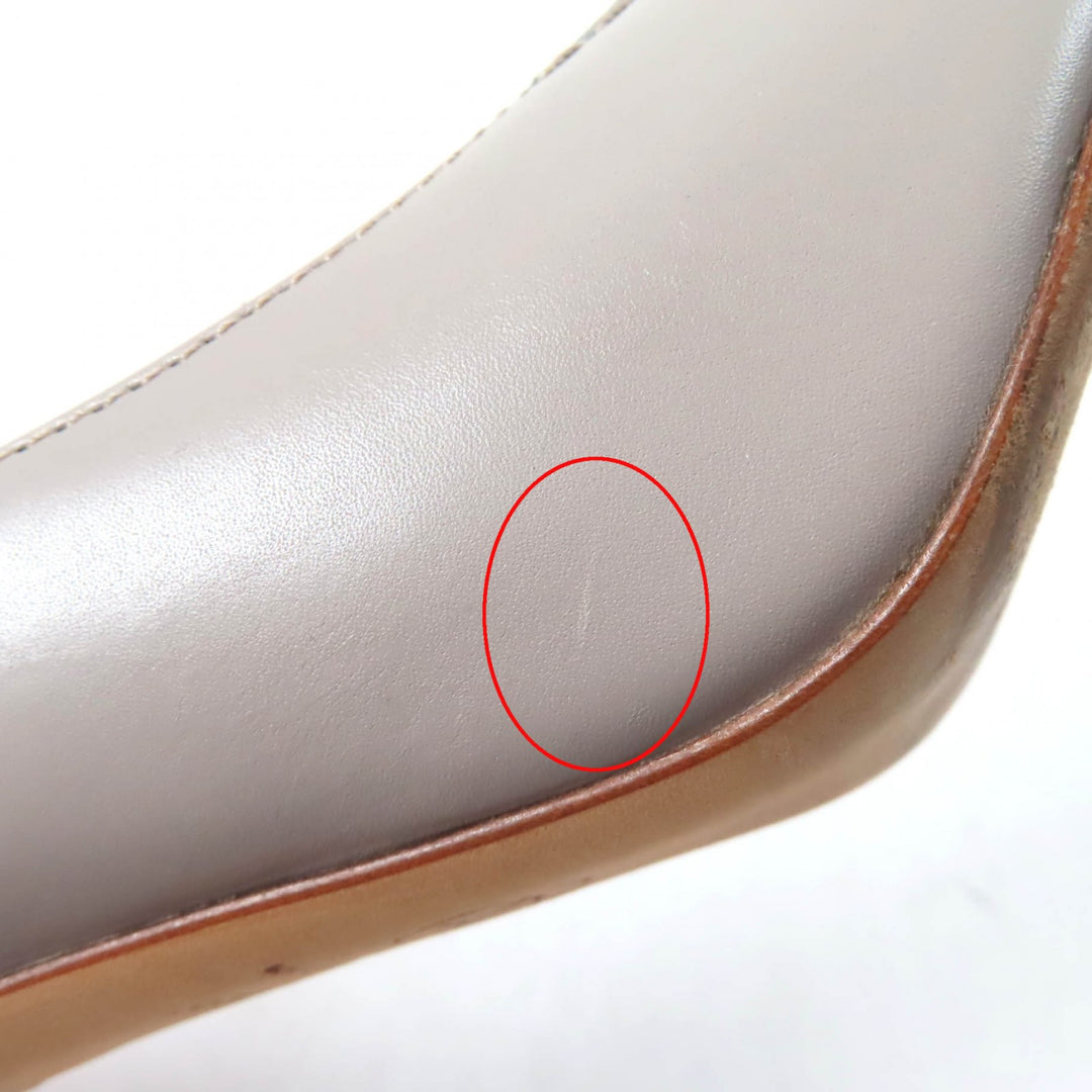 Great CHANEL pumps COCO MarkChain decorated round toe gray leather Women 36.5