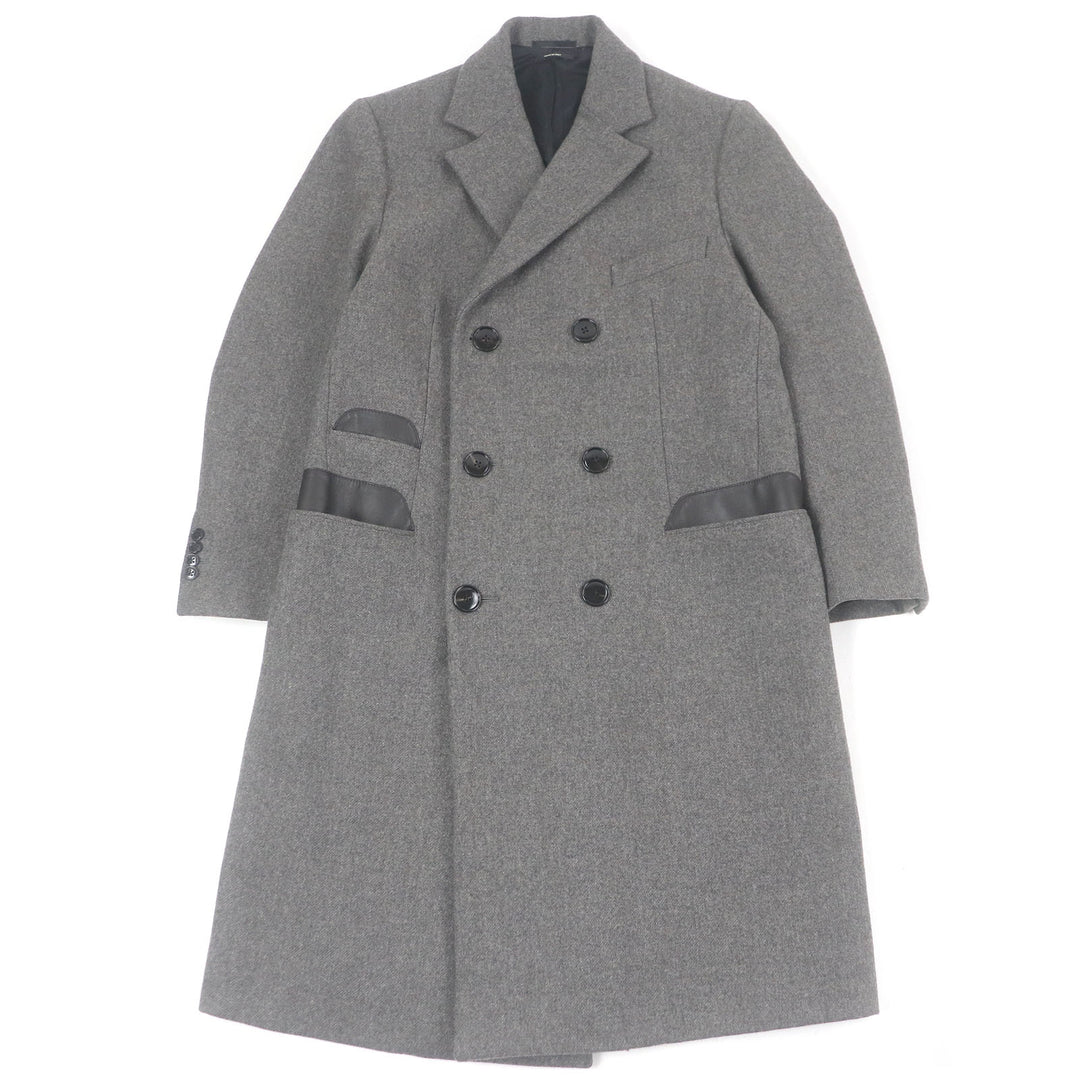 HERMES Double chester coat Super 100s wool with some lamb leather gray wool