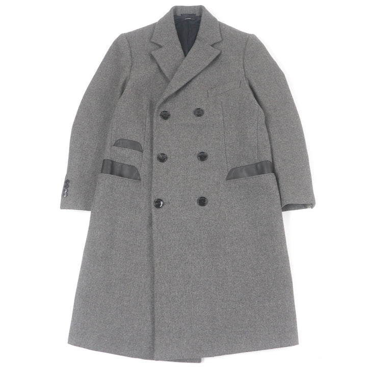 HERMES Double chester coat Super 100s wool with some lamb leather gray wool