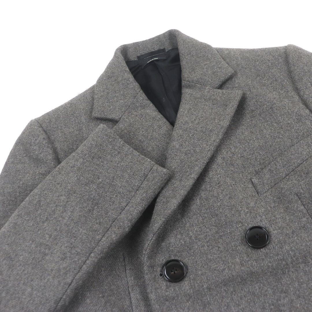 HERMES Double chester coat Super 100s wool with some lamb leather gray wool