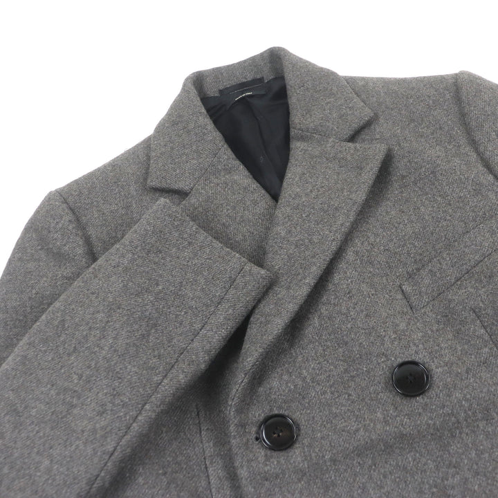 HERMES Double chester coat Super 100s wool with some lamb leather gray wool