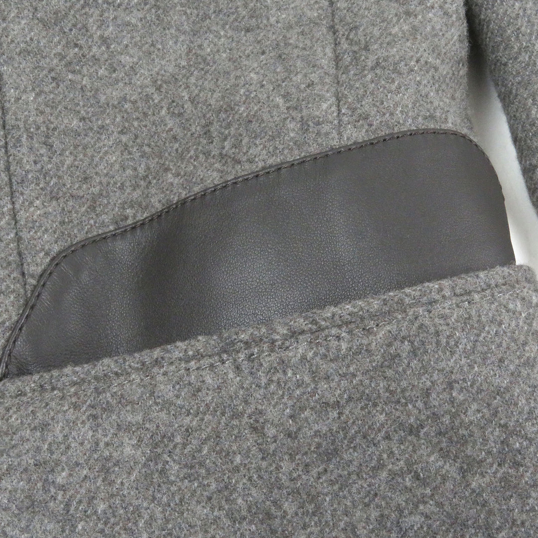 HERMES Double chester coat Super 100s wool with some lamb leather gray wool