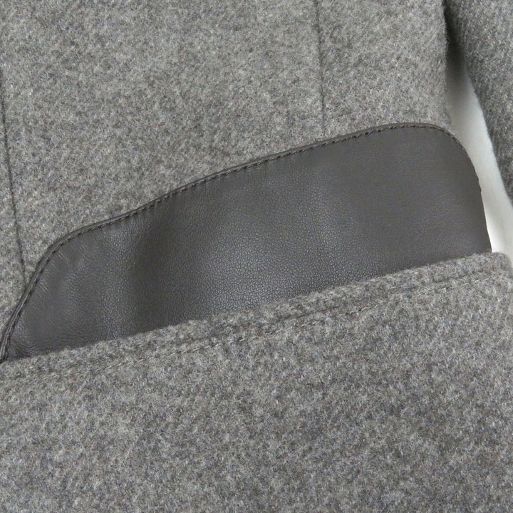 HERMES Double chester coat Super 100s wool with some lamb leather gray wool