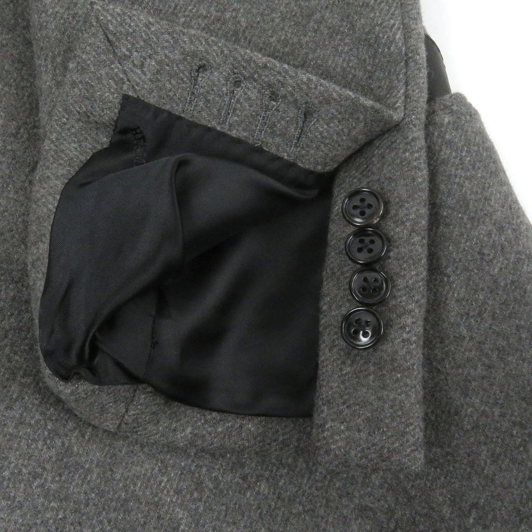 HERMES Double chester coat Super 100s wool with some lamb leather gray wool