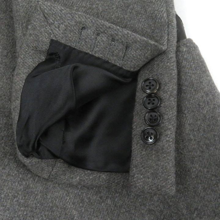 HERMES Double chester coat Super 100s wool with some lamb leather gray wool
