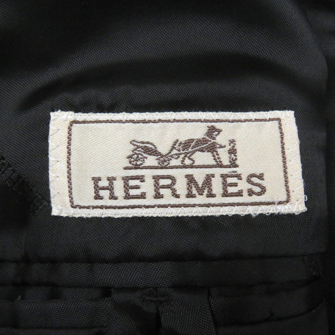 HERMES Double chester coat Super 100s wool with some lamb leather gray wool