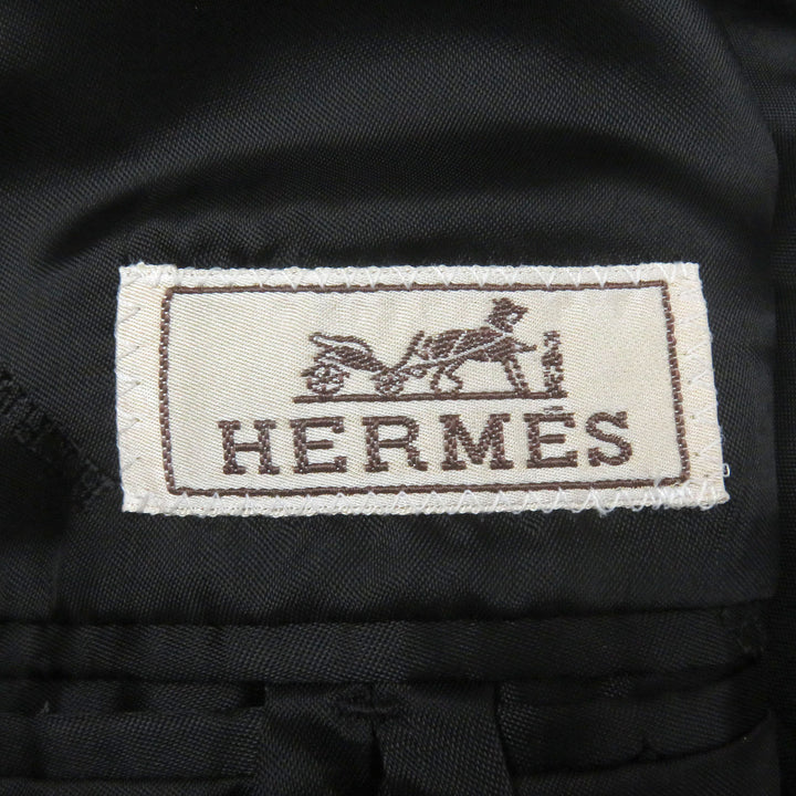 HERMES Double chester coat Super 100s wool with some lamb leather gray wool