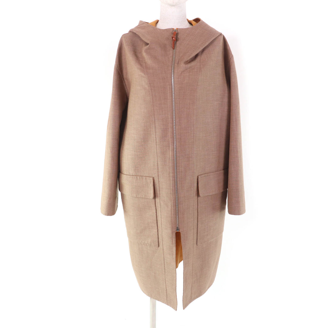 Excellent HERMES coat Double Face Zip Up Hooded Coat Brown cashmere Women 38 3E0105DC