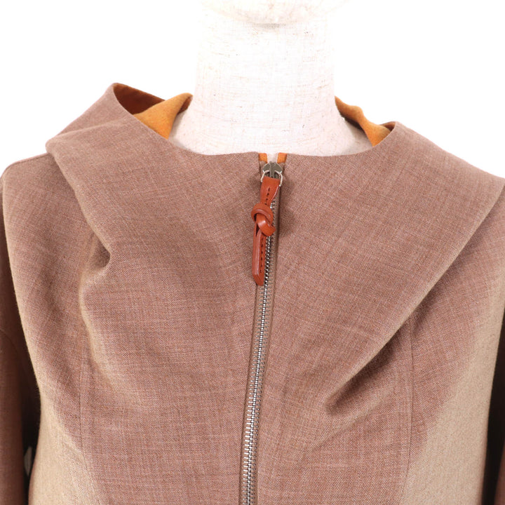 Excellent HERMES coat Double Face Zip Up Hooded Coat Brown cashmere Women 38 3E0105DC