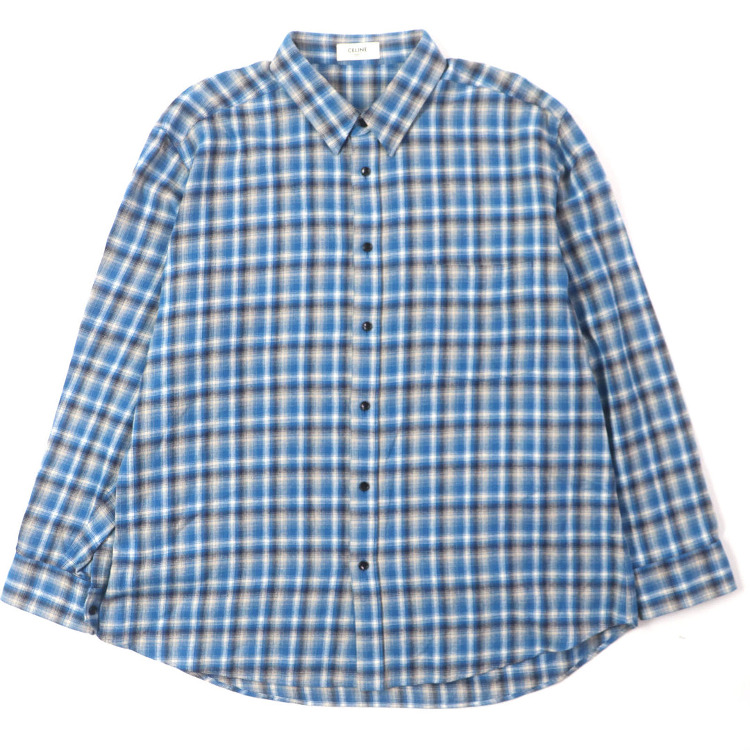 Excellent CELINE Long sleeve shirt Loose Shirt In Checked Cotton blue mens 41 2C486354M