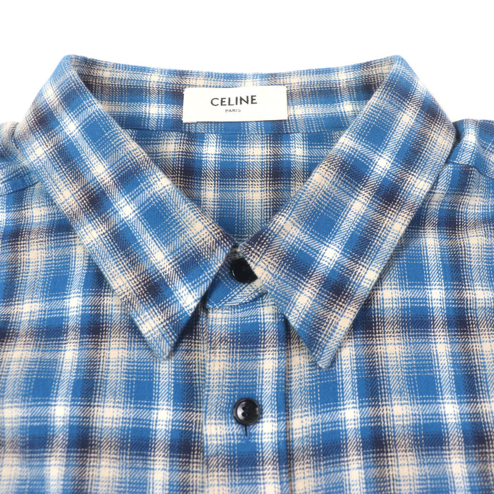 Excellent CELINE Long sleeve shirt Loose Shirt In Checked Cotton blue mens 41 2C486354M
