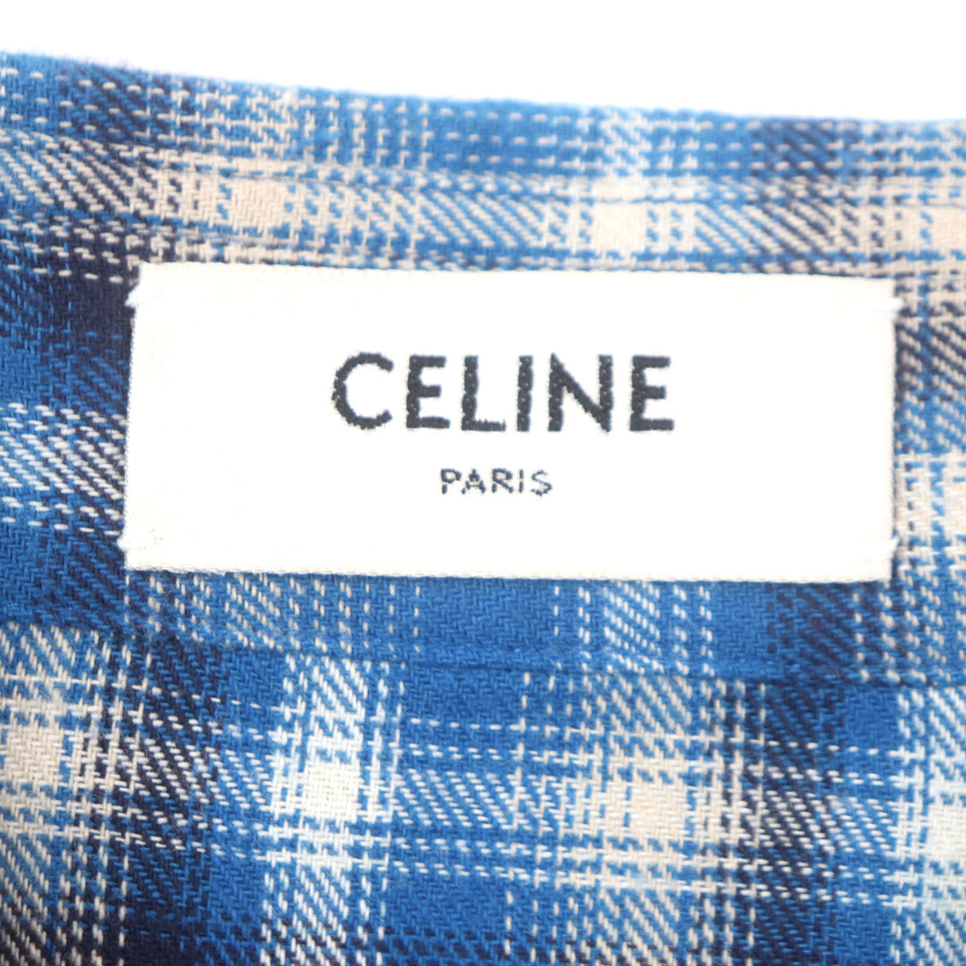 Excellent CELINE Long sleeve shirt Loose Shirt In Checked Cotton blue mens 41 2C486354M