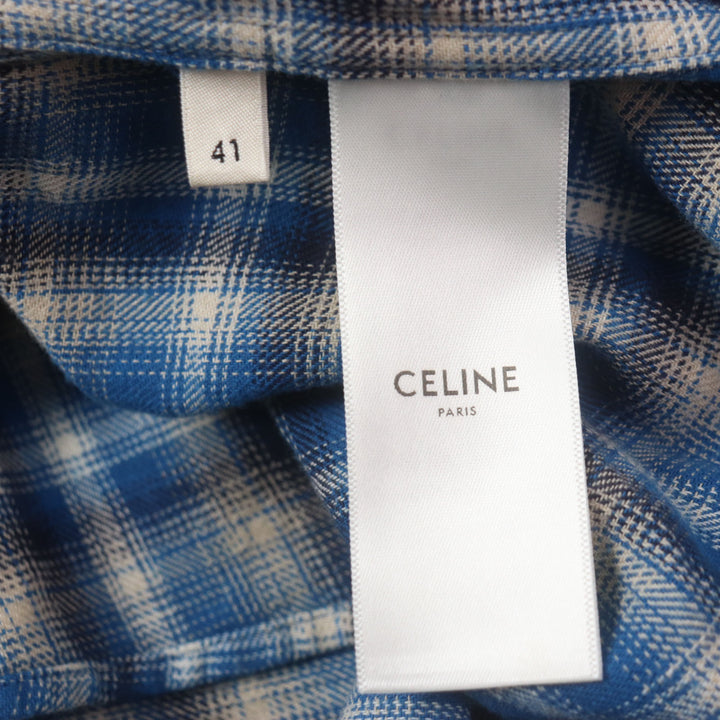 Excellent CELINE Long sleeve shirt Loose Shirt In Checked Cotton blue mens 41 2C486354M