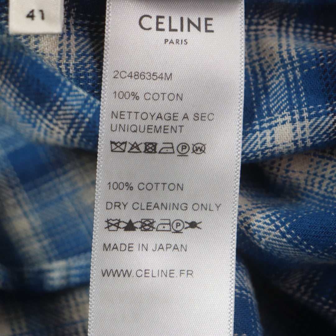 Excellent CELINE Long sleeve shirt Loose Shirt In Checked Cotton blue mens 41 2C486354M