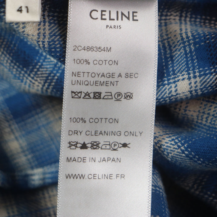 Excellent CELINE Long sleeve shirt Loose Shirt In Checked Cotton blue mens 41 2C486354M