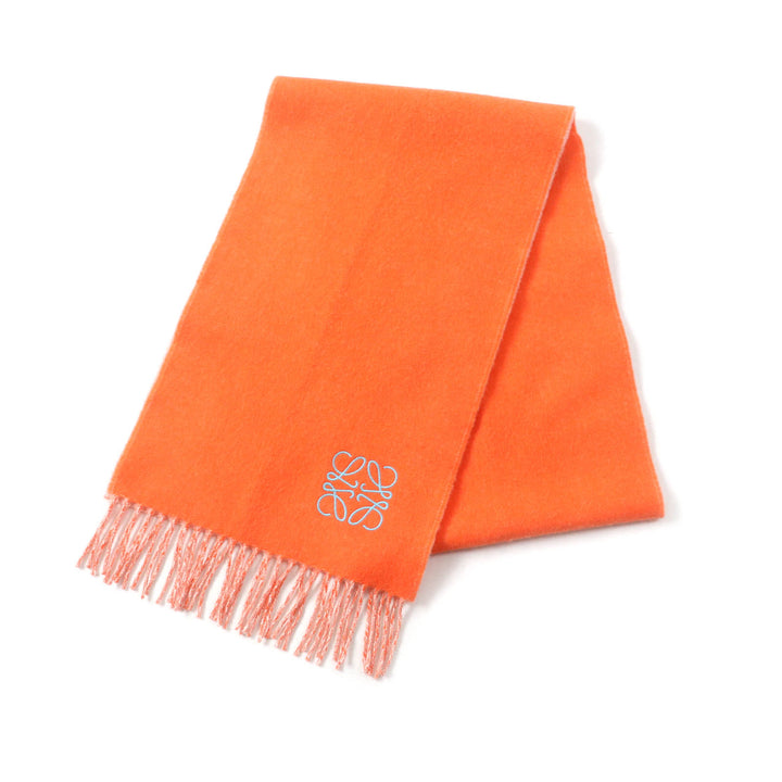 Excellent LOEWE Stall Anagram embroidered scarf with fringe Orange wool Women