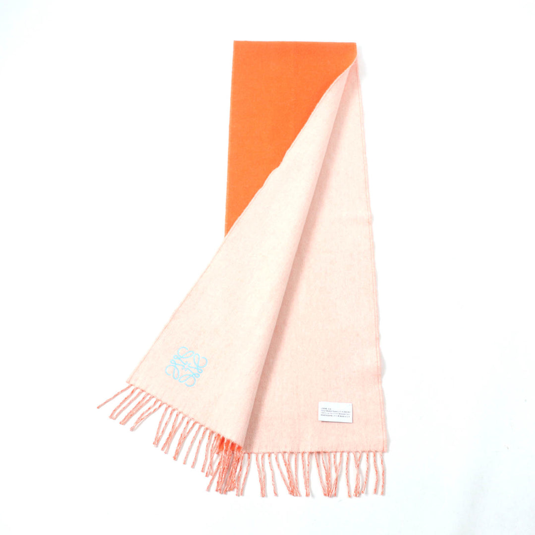 Excellent LOEWE Stall Anagram embroidered scarf with fringe Orange wool Women