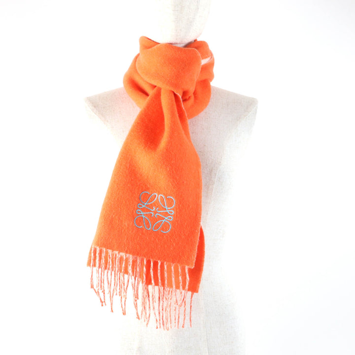 Excellent LOEWE Stall Anagram embroidered scarf with fringe Orange wool Women