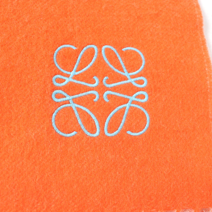 Excellent LOEWE Stall Anagram embroidered scarf with fringe Orange wool Women